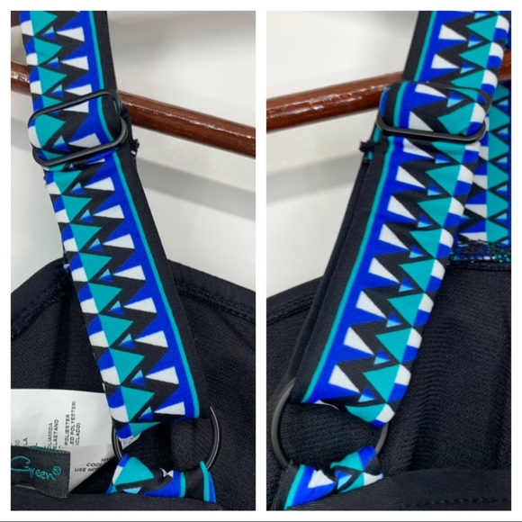 Aqua Green Retro Tropical Leaf Adjustable Strap One Piece Swimsuit Nwt New Small - Picture 7 of 16